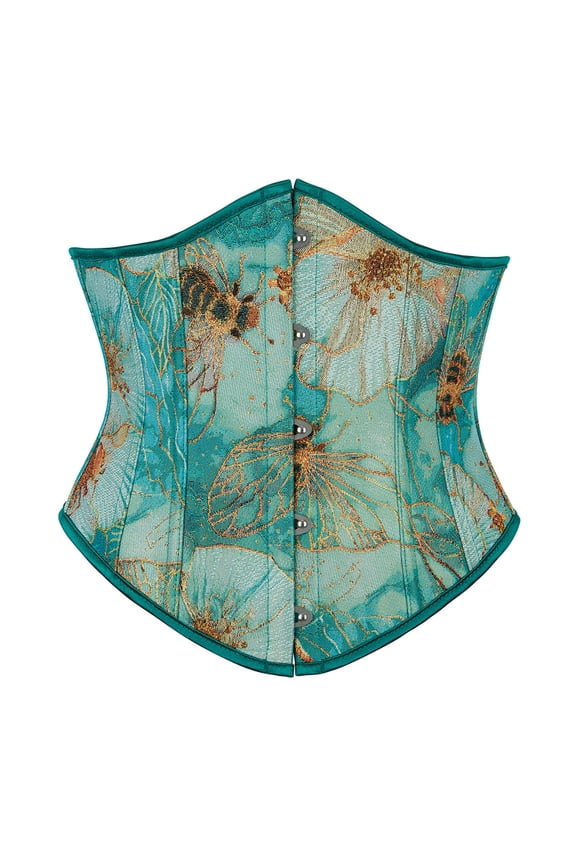 Women's Floral Underbust Corset Lace Up Half Waist Cincher Green L