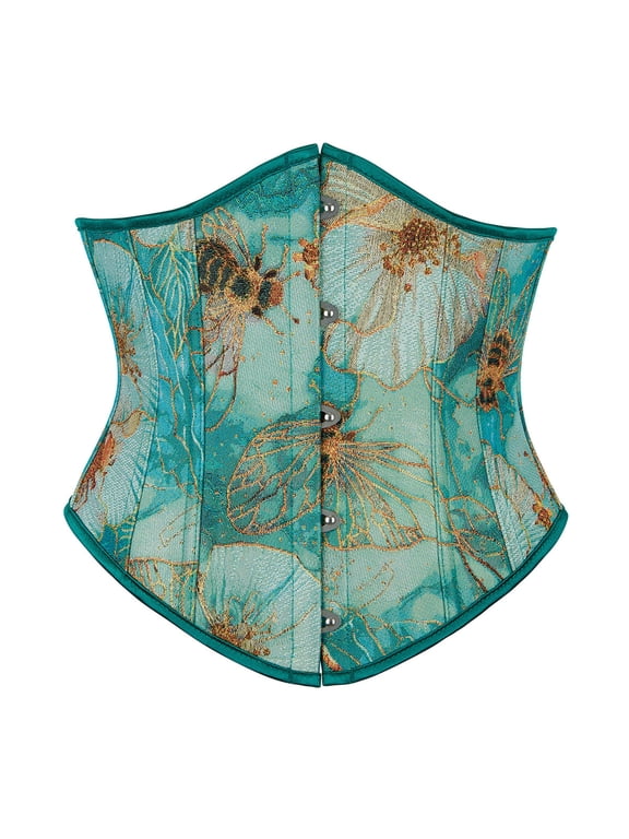 Women's Floral Underbust Corset Lace Up Half Waist Cincher Green M