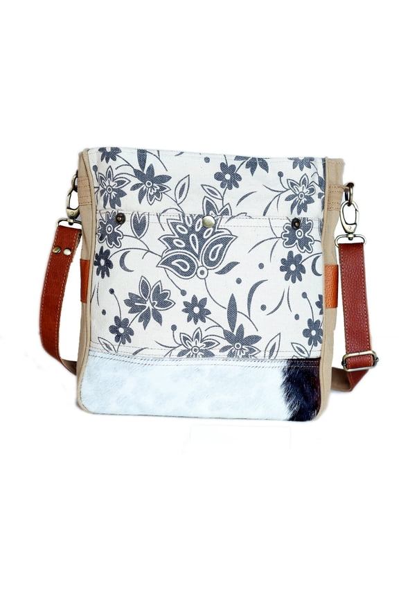 Women's Floral Upcycled Fabric Distressed Leather Shoulder Bag 17RT2115-204