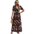 thumbnail image 1 of Women's Floral V Neck Short Flounce Sleeve Maxi Dress 100% Polyester Lined Classic Elegant Everyday Wear Easy Care, 1 of 10