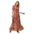 thumbnail image 1 of Women's Floral V Neck Short Flounce Sleeve Maxi Dress 100% Polyester Lined Classic Elegant Everyday Wear Easy Care, 1 of 10