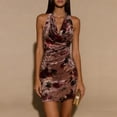 thumbnail image 1 of Women's Floral Velvet Halter Sleeveless Mini Dress – Cowl Neck, Ruched Bust, Open Back, Elegant Sexy Cocktail Dress Multicolor，S, 1 of 6