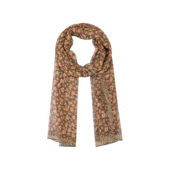 Women's Floral Vintage Scarf, Retro Silky Lightweight Sunscreen Neckerchief Head Wrap Scarves for Summer One Size Coffee