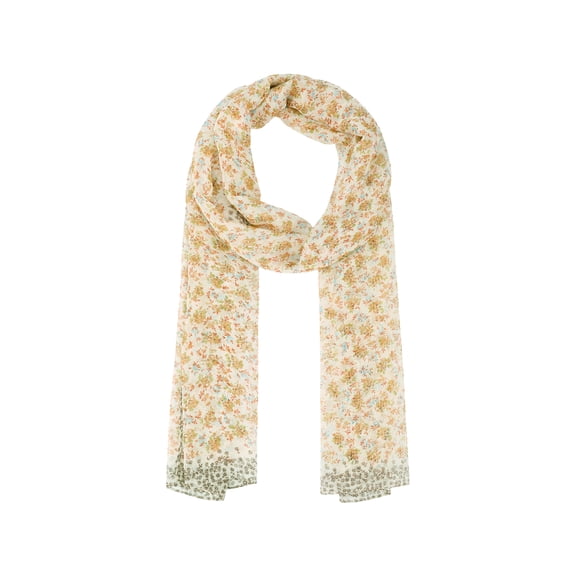 Women's Floral Vintage Scarf, Retro Silky Lightweight Sunscreen Neckerchief Head Wrap Scarves for Summer One Size Cream