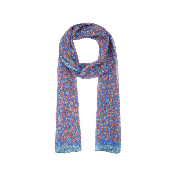 Women's Floral Vintage Scarf, Retro Silky Lightweight Sunscreen Neckerchief Head Wrap Scarves for Summer One Size Royal blue