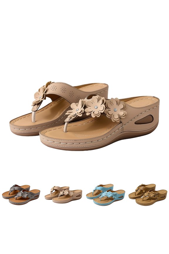 Women's Floral Wedge Flip Flops - Hollow Out Thong Sandals, Non-Slip Platform Summer Beach Casual Shoes