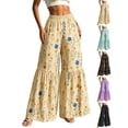 thumbnail image 1 of Women's Floral Wide Leg Pants High Waisted Palazzo Trousers, Boho Flowy Tiered Bell Bottom Pants for Beach Vacation, 1 of 7