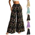 thumbnail image 1 of Women's Floral Wide Leg Pants High Waisted Palazzo Trousers, Boho Flowy Tiered Bell Bottom Pants for Beach Vacation, 1 of 7