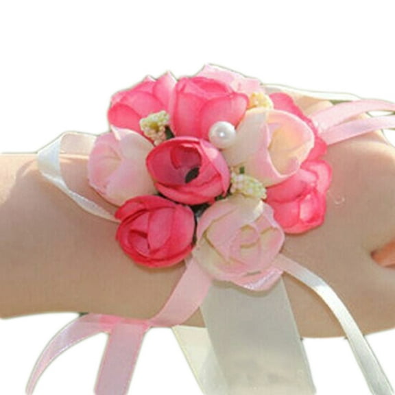 Women's Floral Wrist Corsage - Bridesmaid and Bridal Prom Flower Bracelet for Wedding Celebration