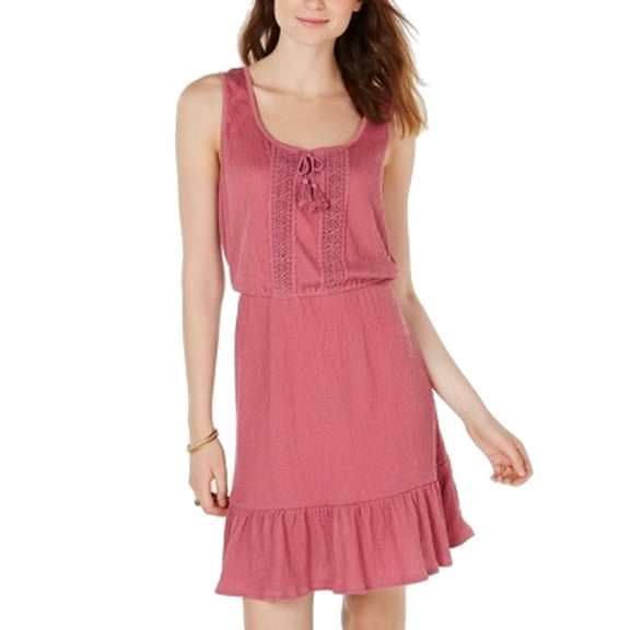 Women's Flounce Hem Tie Front Lace Trim Sheath Dress XS