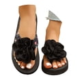 thumbnail image 1 of Women's Flower Appliques Flip Flops Boho Open Toe On Flat Sandals Beach Vacation Slippers, 1 of 9