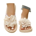 thumbnail image 1 of Women's Flower Appliques Flip Flops Boho Open Toe On Flat Sandals Beach Vacation Slippers, 1 of 9