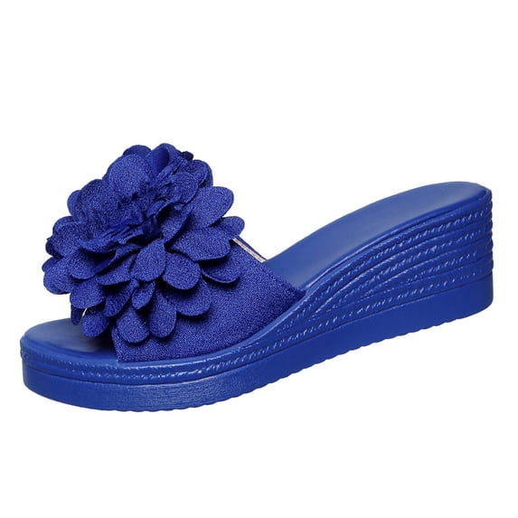 Women's Flower Appliques Platform Sandals Wedge Slides, Non-Slip Comfy Beach Open Toes Sandals Dress Heels Slippers