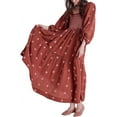 thumbnail image 1 of Women's Flower Embroidered Maxi Dress Lantern Sleeve Square Neck Tiered Flowy Spring Fall Dress, 1 of 5