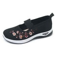 thumbnail image 1 of Women's Flower Embroidered On Knitting Flat Loafers,Mary Jane Breathable Elastic Mesh Comfy Platform Non Memory Foam Mom Walking Nurse Shoes Casual Walking Sneakers, 1 of 9