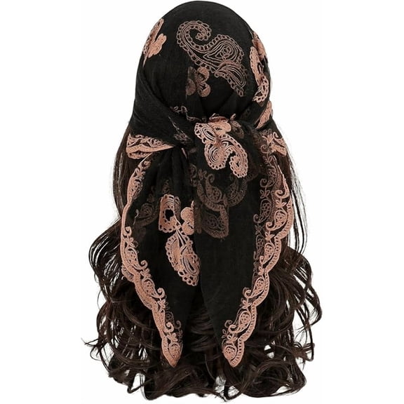 Women's Flower Embroidery Hair Scarf Headband Sheer Lace Hair Bandana