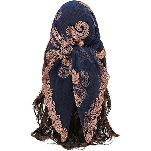 Women's Flower Embroidery Hair Scarf Headband Sheer Lace Hair Bandana