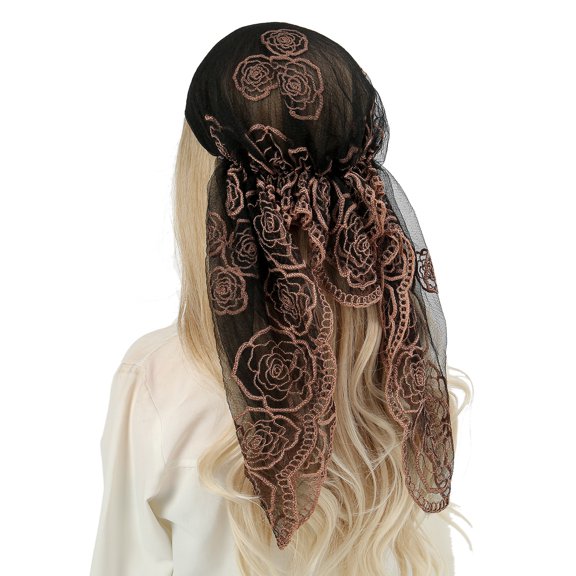 Women's Flower Embroidery Hair Scarf Headband Sheer Lace Hair Bandana