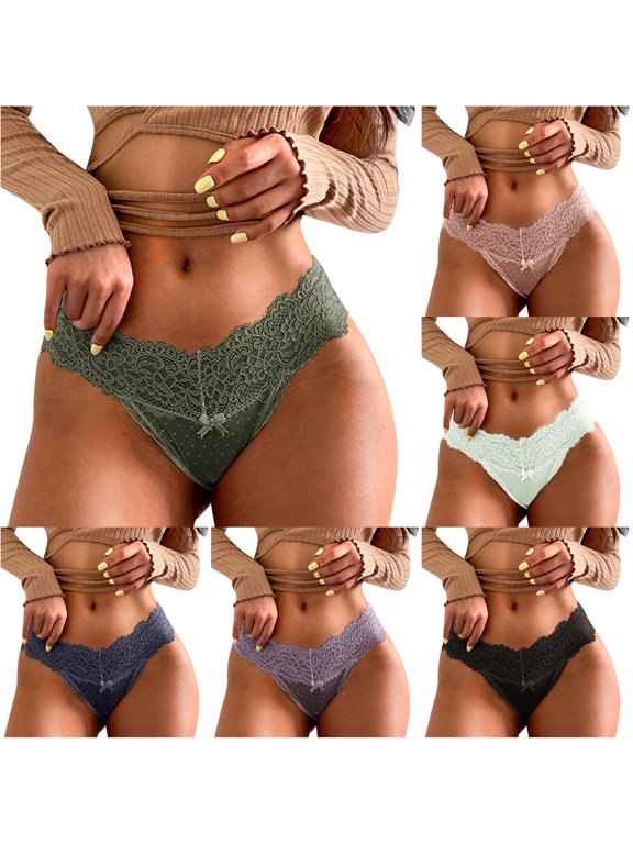Women's Flower Embroidery Lace Transparent Underwear Thong Hollow Out Traceless Panties See Through Seamless Briefs