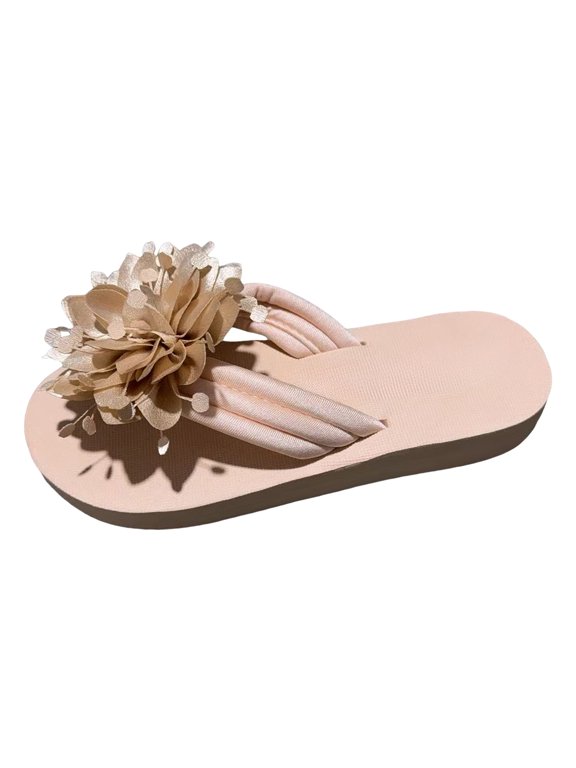Women's Flower Platform Flip Flips Lightweight Beach Sandals Cute Trendy Vacation Open Toe Slide Shoes 2026 Beige Size 8