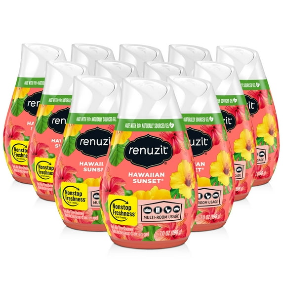 Renuzit Adjustable Solid Gel IFF17 Air Freshener Cones, Hawaiian Sunset, Nonstop Freshness, 7 Oz, 12 Count