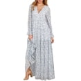 thumbnail image 1 of Women's Flower Print Long Dress Ruffled Long Sleeve V-Neck Slit A-Line Flowy Dress for Beach, Party, 1 of 9