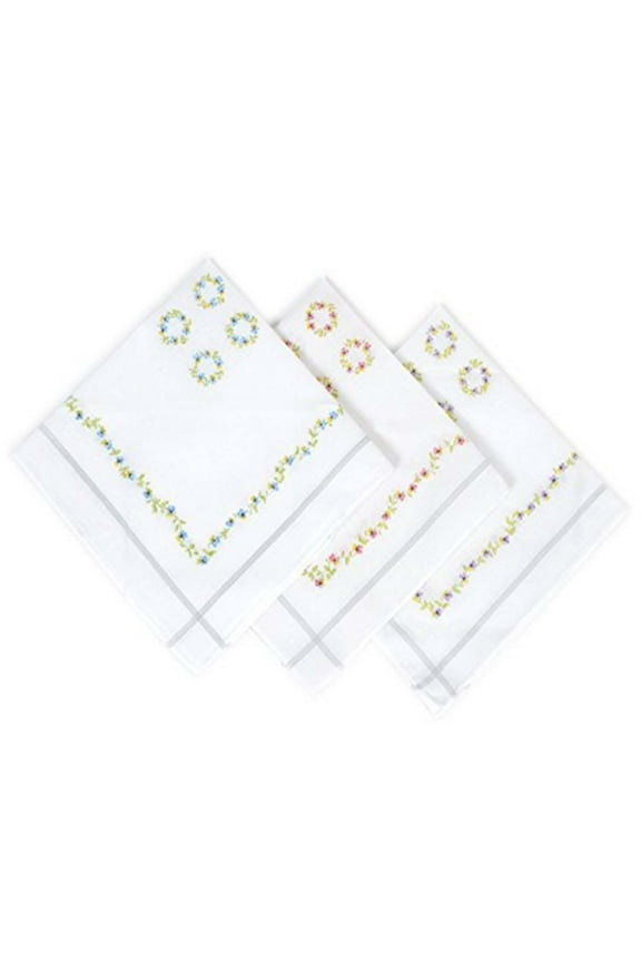 Women's Flower Printed White Cotton Handkerchiefs 6-Pack by Selini