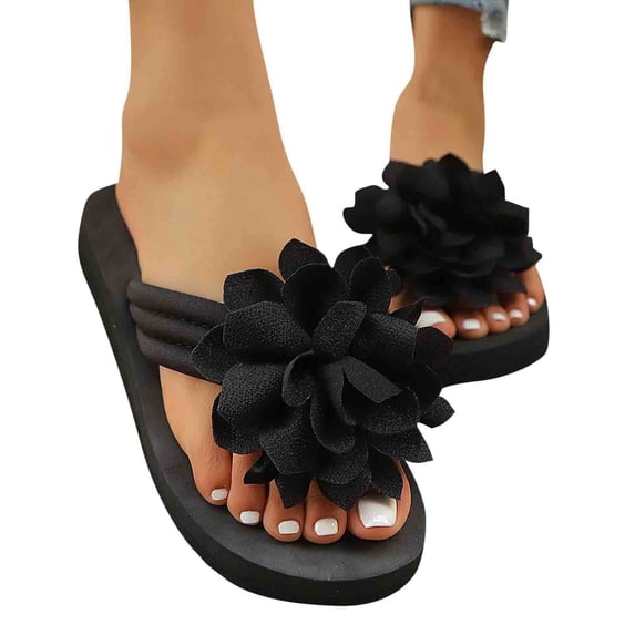 Women's Flower Sandals Dressy Flip Flops Non-Slip Summer Thong Beach Slides Casual Outdoor Comfortable Flat Sandals Vacation