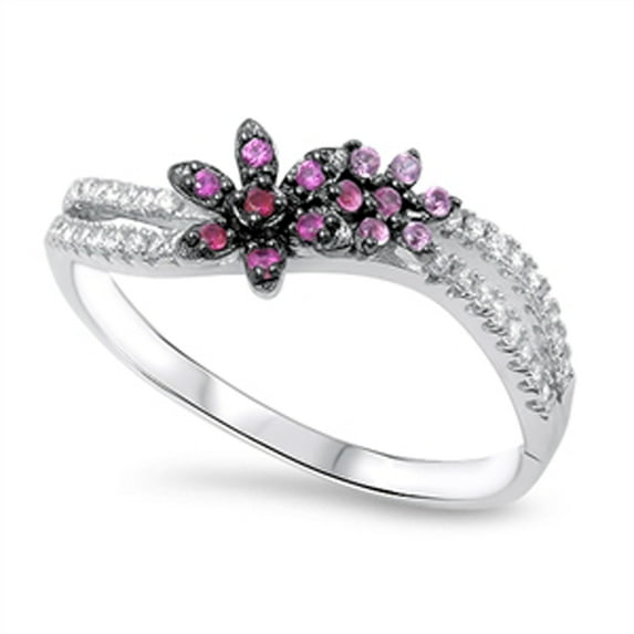 Women's Flower Simulated Ruby Wholesale Ring .925 Sterling Silver Band Red CZ Female Size 6