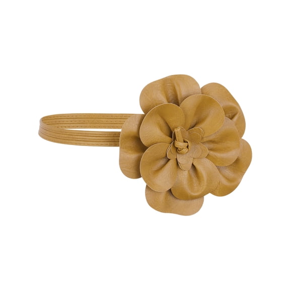 Women's Flower Waist PU Leather Belt Boho Skinny Rope Floral Dress Belt Earth Yellow Brown One Size