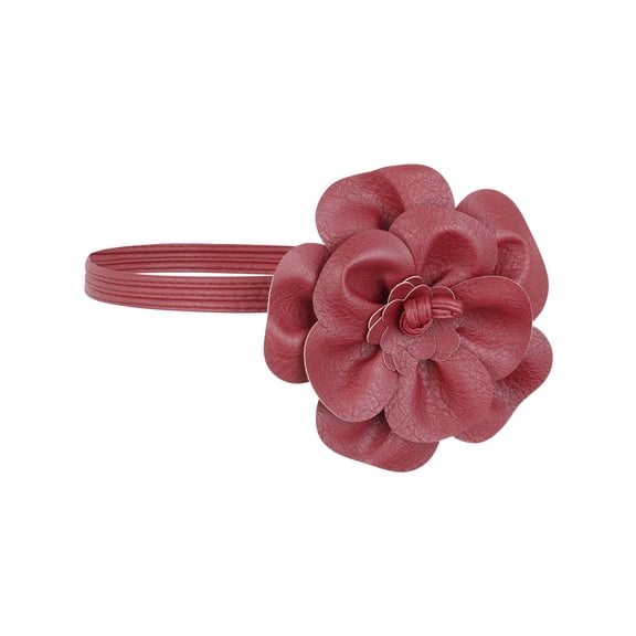 Women's Flower Waist PU Leather Belt Boho Skinny Rope Floral Dress Belt Wine Red One Size