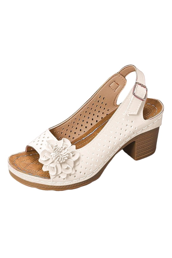 Open Toe Sandals Women Low Heel Hollow Flowers Breathable All Day Comfort