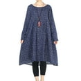 thumbnail image 1 of Women's Flowers Floral Pleated Fall Casual Dress with Pockets Dark blue XXL, 1 of 5