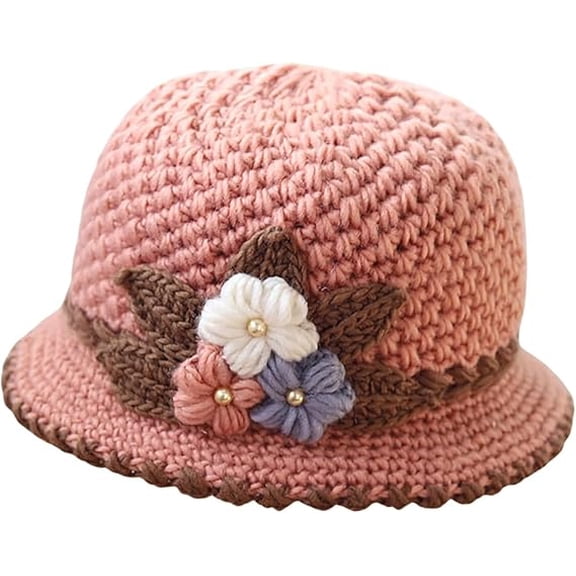 Women's Flowers Knitted Woolen Hat, Vintage Crochet Beanie, Thick Winter Warm Windproof Floral Hat for Women(w)