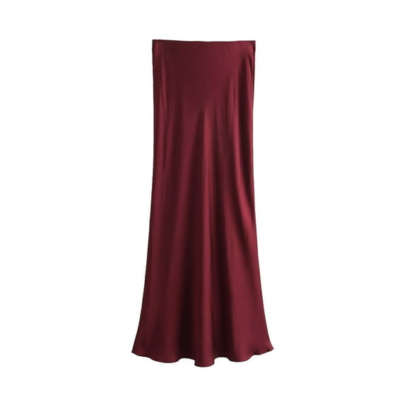 Women's Flowing Satin Midi Skirt, High Waist With Elastic Waistband, Female Skirts, Chic Fashion