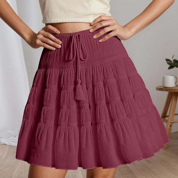Women's Flowy A-Line High Waist Skirt Casual Summer Boho Midi Skirt with Elastic Waist for Daily Wear