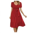 thumbnail image 1 of Women's Flowy Casual Mini Dresses Summer Smocked V Neck Flutter Sleeve Ruffle Dress, 1 of 8