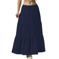 thumbnail image 1 of Women's Flowy Flared Ruffle Hem A Line Maxi Skirts Elastic Waist Elegant Tiered Layer Boho Long Skirts Navy L, 1 of 7