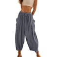 thumbnail image 1 of Women's Flowy Linen Pants Casual Wide Leg with Drawstring Pockets Summer Trousers 2024 Hippie Pants, 1 of 5