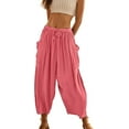 thumbnail image 1 of Women's Flowy Linen Pants Casual Wide Leg with Drawstring Pockets Summer Trousers 2024 Hippie Pants, 1 of 5