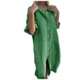 thumbnail image 1 of Women's Flowy Linen Shirt Dress Casual Comfortable Three Quarter Sleeve Spring Summer Outfit Breathable Lightweight Stylish Versatile, 1 of 2