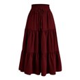 thumbnail image 1 of Women's Flowy Long Skirt Elastic High Waist Retro Pleated A-Line Flared Maxi Skirts Beach Vacation Outfits, 1 of 5