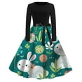 thumbnail image 1 of Women's Flowy Long Sleeve Maxi Dress Easter Print Casual Holiday Dress with Belted Tie Waist Plus Size Comfortable Elegant, 1 of 1