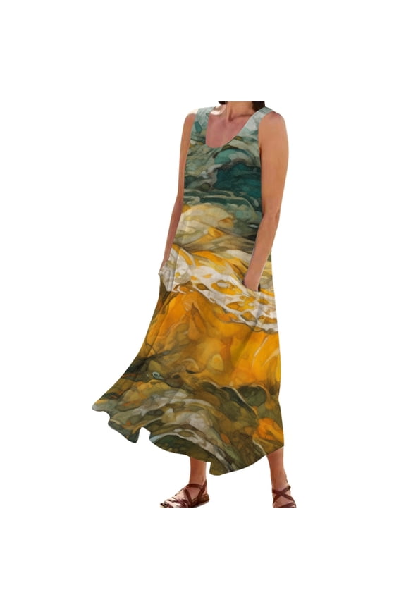 Women's Flowy Long Vest Dress Casual Comfortable Loose Fit Stylish Versatile Layering Piece Trendy Fashion