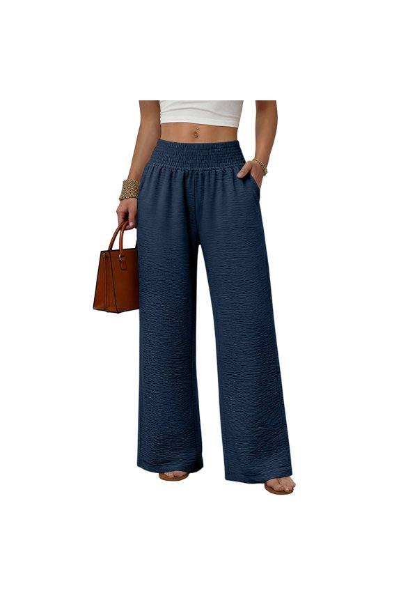 Women's Flowy Loose Wide-Leg Pants with Deeply Pockets, Everyday Casual Wear