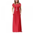 thumbnail image 1 of Women's Flowy Maxi Dresses Short Sleeve Loose Plain Solid Color Dresses Casual Long Dresses with Pockets, 1 of 4