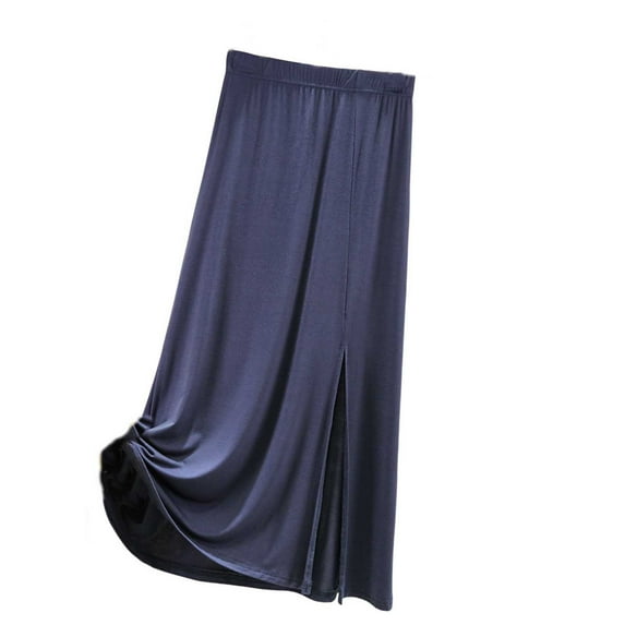 Women's Flowy Maxi Long Skirt Solid Color Comfort Elastic Waist Retro Skirts Casual Elastic A Line Knee Length Skirt