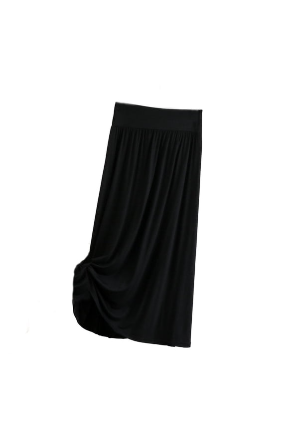Women's Flowy Maxi Long Skirt Solid Color Comfort Elastic Waist Retro Skirts Casual Elastic A Line Knee Length Skirt