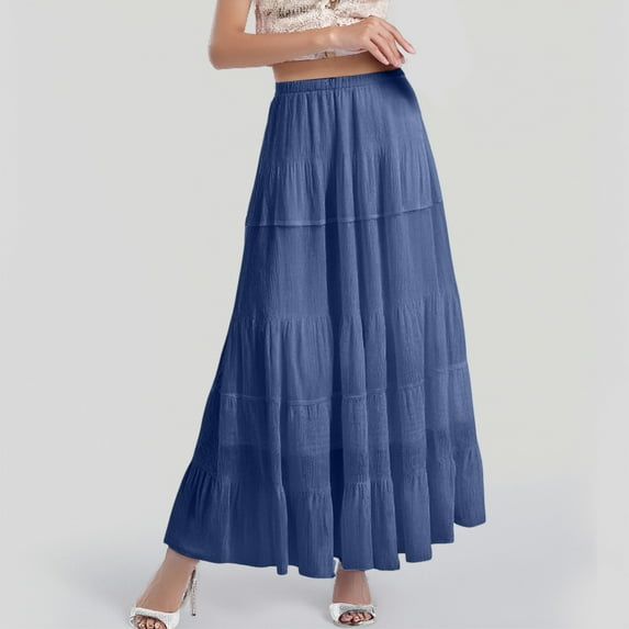 Women's Flowy Maxi Skirt Chiffon A-Line Design Pleated Elastic Waist Ideal for Summer and Boho Elegant Long Skirt for Women