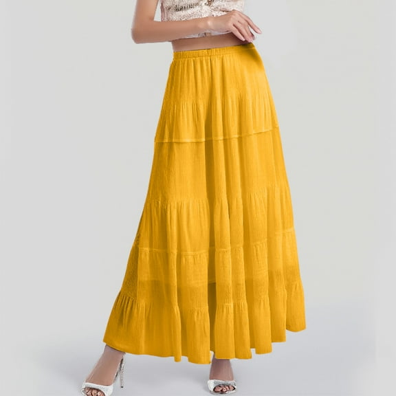 Women's Flowy Maxi Skirt Chiffon A-Line Design Pleated Elastic Waist Ideal for Summer and Boho Elegant Long Skirt for Women